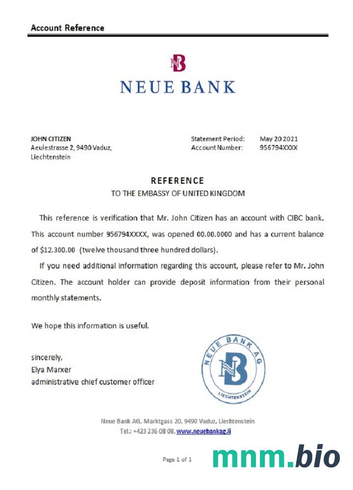 Przykład referencyjny Liechtenstein Neue Bank w formatach Word i PDF